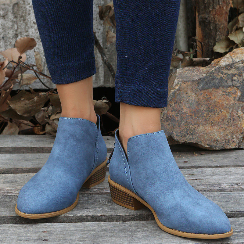 Women's Back Zip Ankle Boots in Blue
