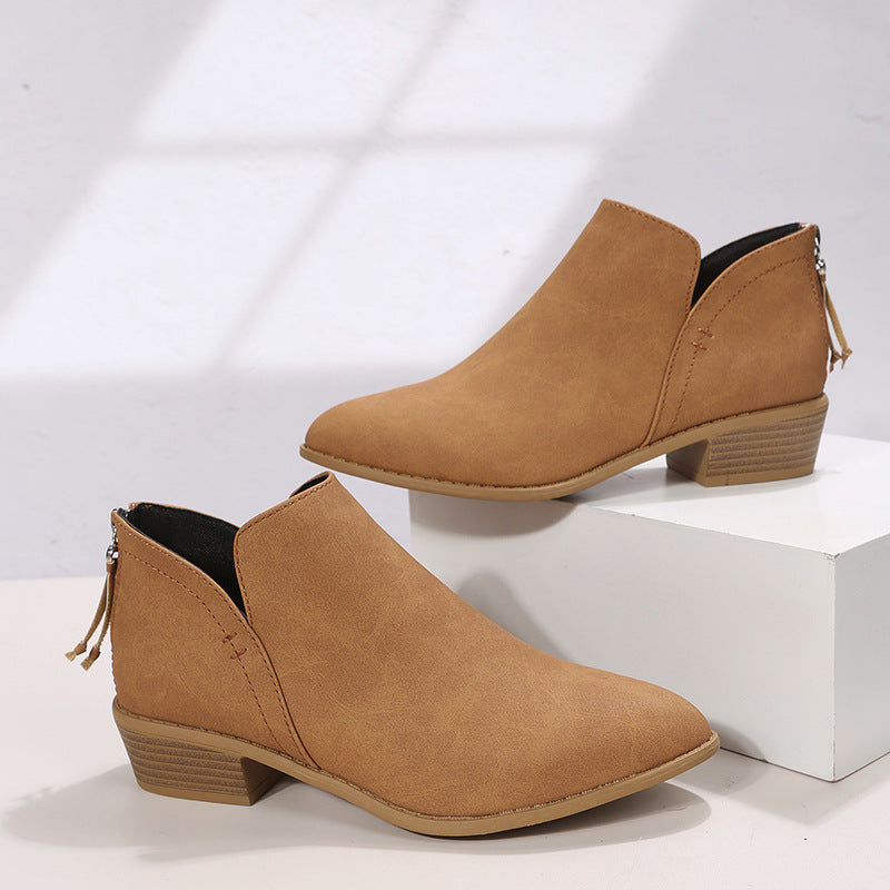 Women's Back Zip Ankle Boots in Camel
