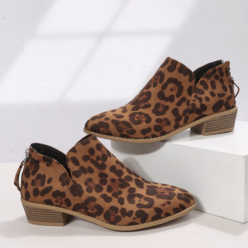 Women's Back Zip Ankle Boots in Leopard