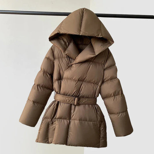 Women's Belted Hooded Puffer Jacket