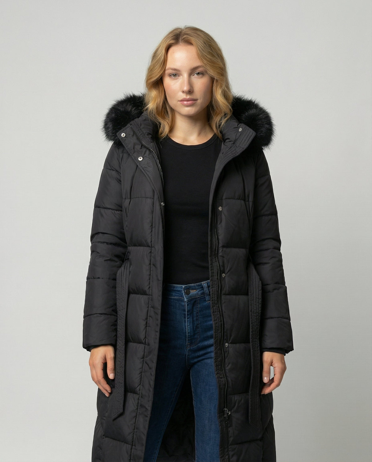 Women's Belted Maxi Puffer Winter Jacket