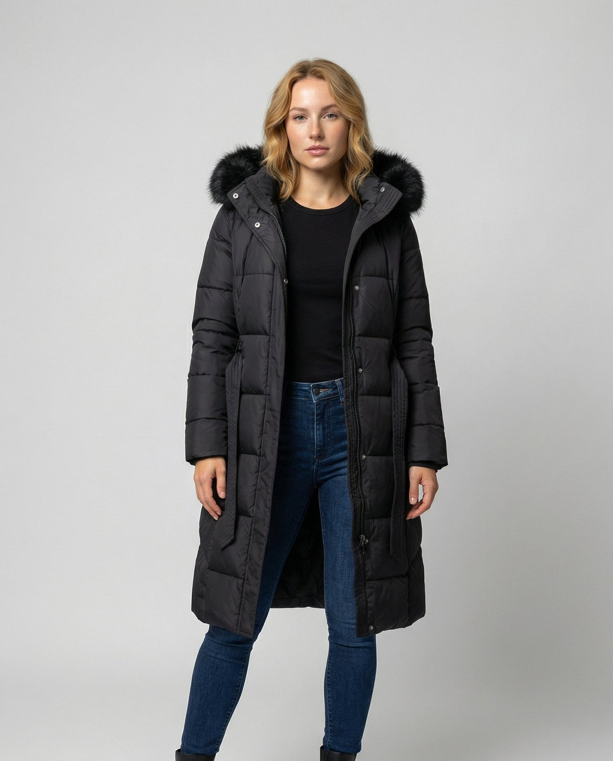 Women's Belted Maxi Puffer Winter Jacket