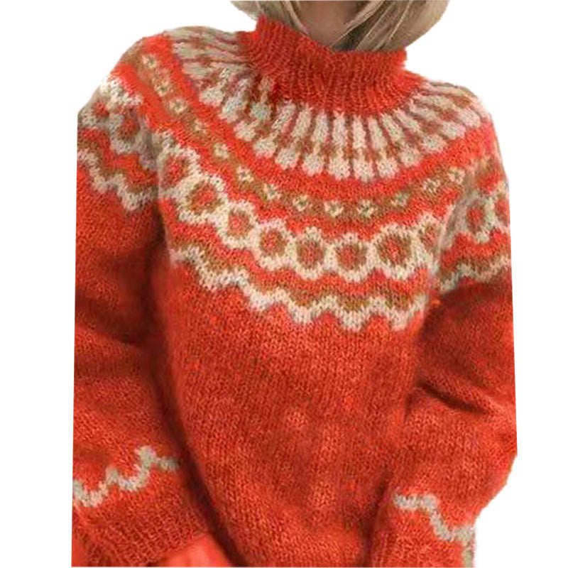 Women's Brushed Fair Isle Sweater in Orange Red