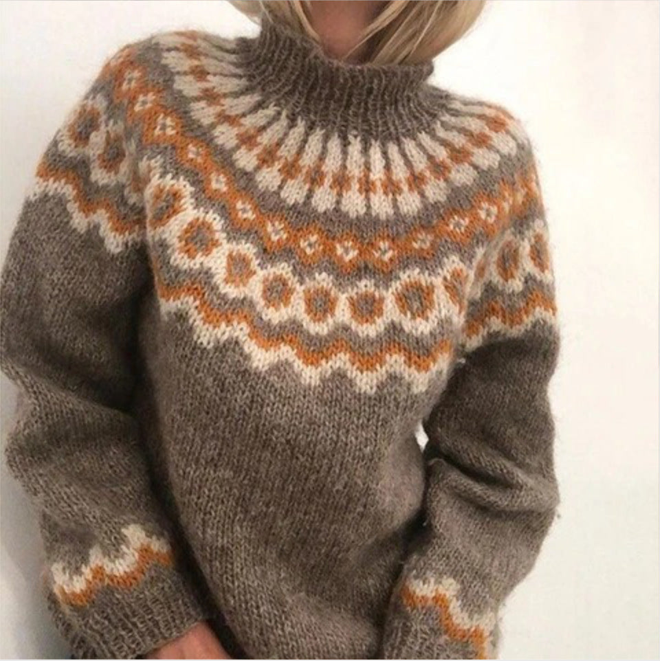 Women's Brushed Fair Isle Sweater in Taupe