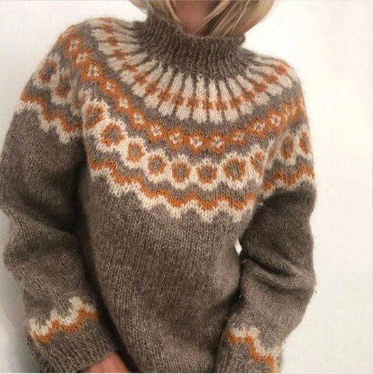 Women's Brushed Fair Isle Sweater in Taupe