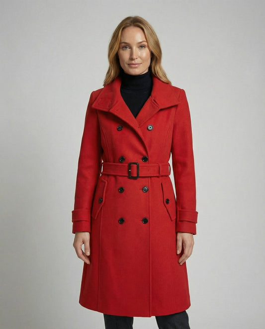 Women's Brushed Trench Coat in Red