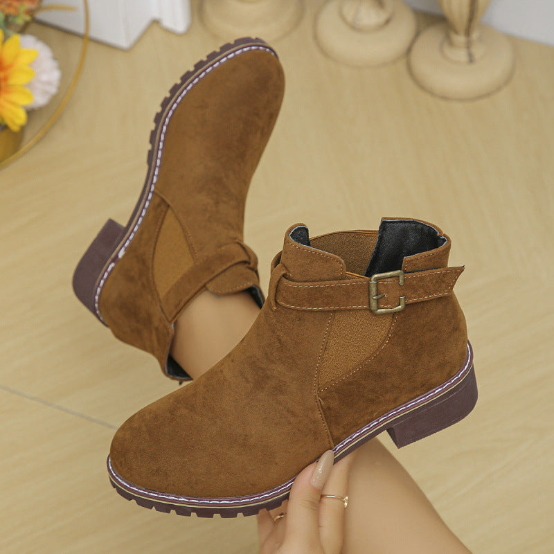 Women's Buckle Strap Chelsea Boots in Brown