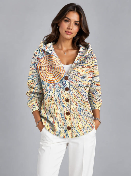 Women's Button Hooded Sweater Lightweight Cardigan Style