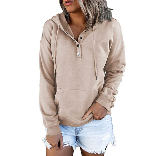 Women's Button Neck Hoodie in Tan