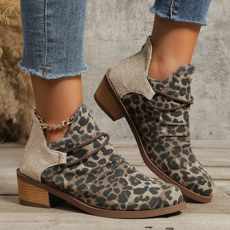 Women's Canvas Ankle Boots in Leopard