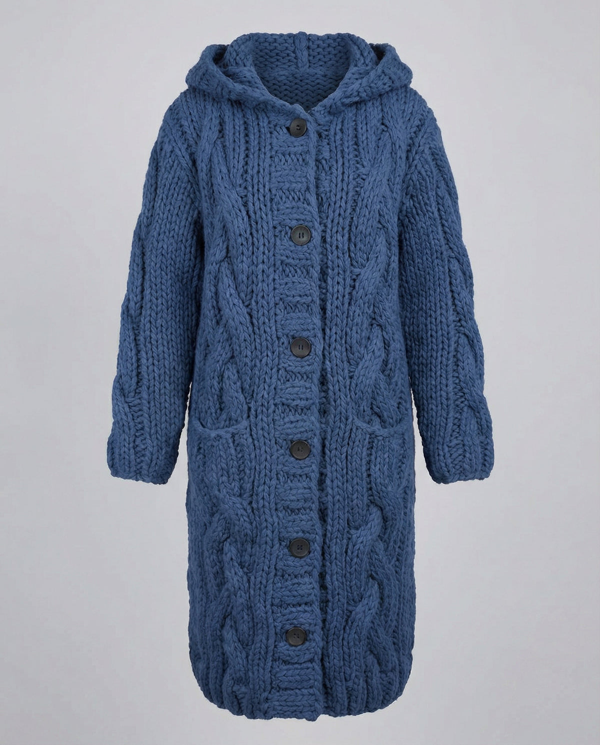 Women's Chunky Cable Knit Cardigan in Denim Blue