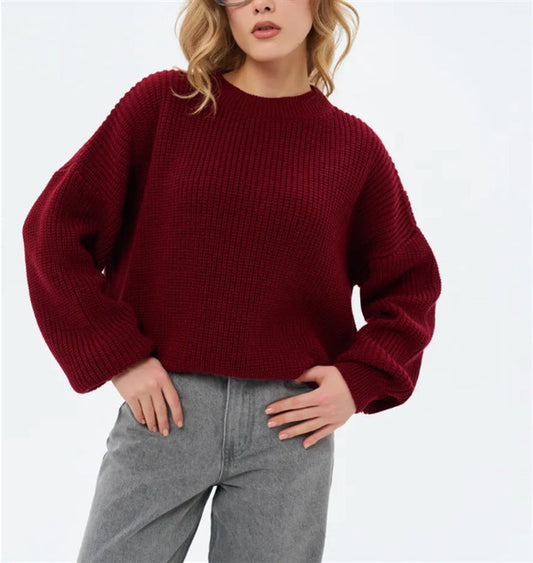 Women's Chunky Knit Sweater in Burgundy