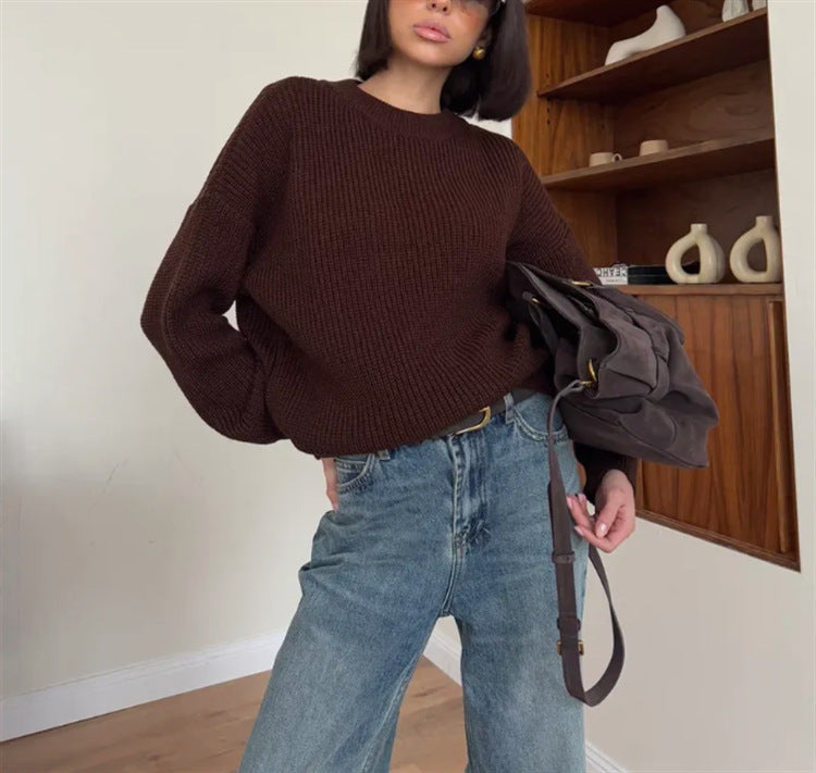Women's Chunky Knit Sweater in Chocolate Brown