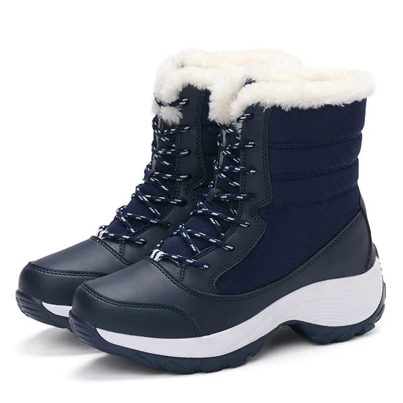 Women's Chunky Sole Lace Up Winter Boots in Navy