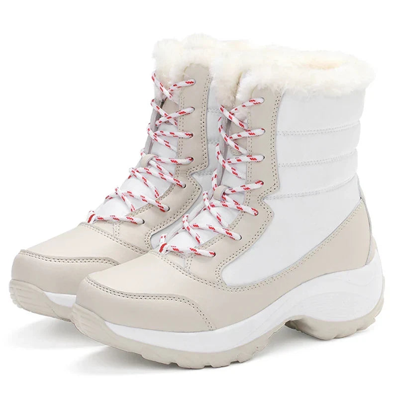 Women's Chunky Sole Lace Up Winter Boots in White