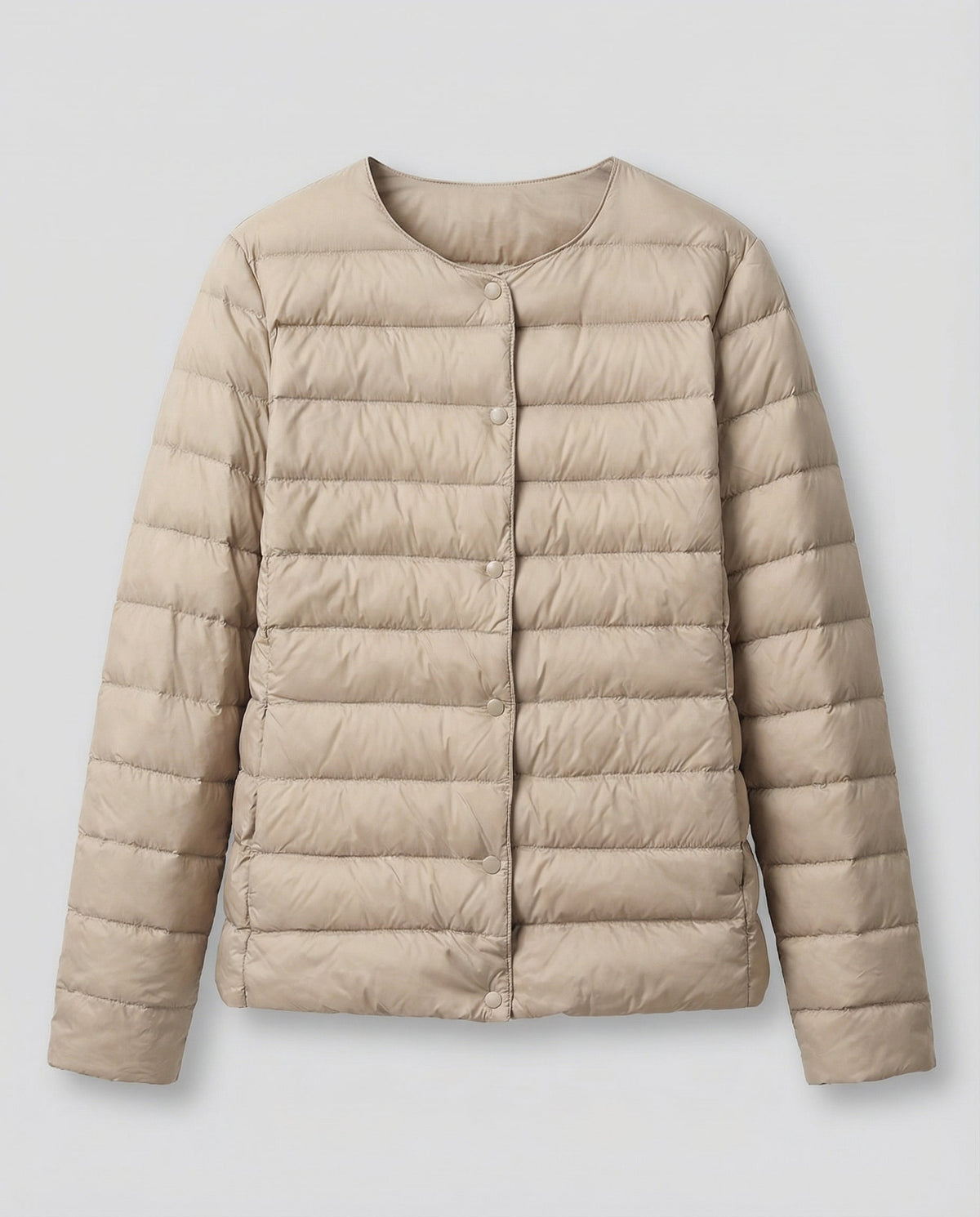 Women's Collarless Down Jacket in Beige