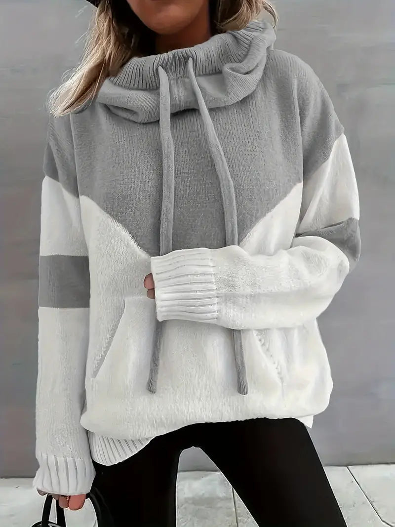 Women's Color Block Knit Hoodie in Gray