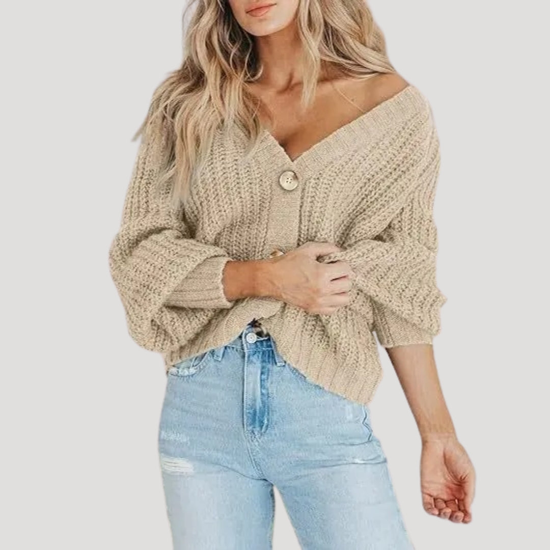 Women's Cropped Knit Cardigan in Beige