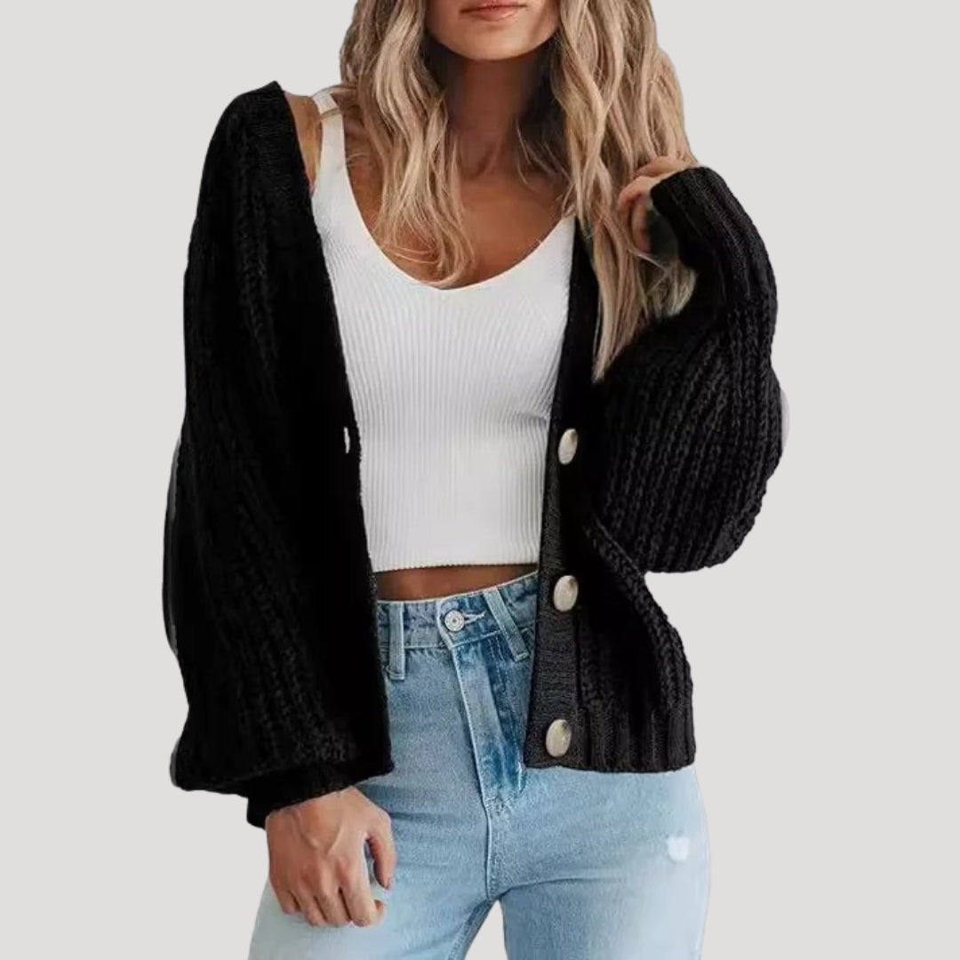 Women's Cropped Knit Cardigan in Black