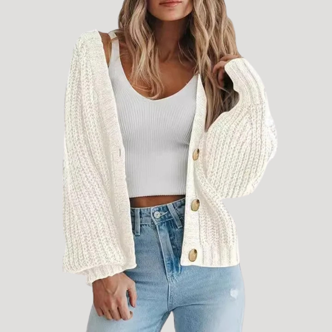 Women's Cropped Knit Cardigan in White