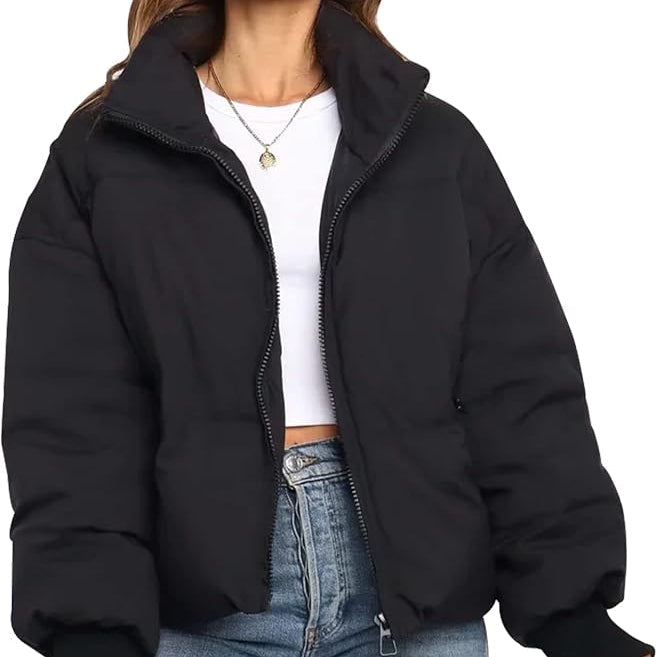 Women's Cropped Puffer Jacket in Black