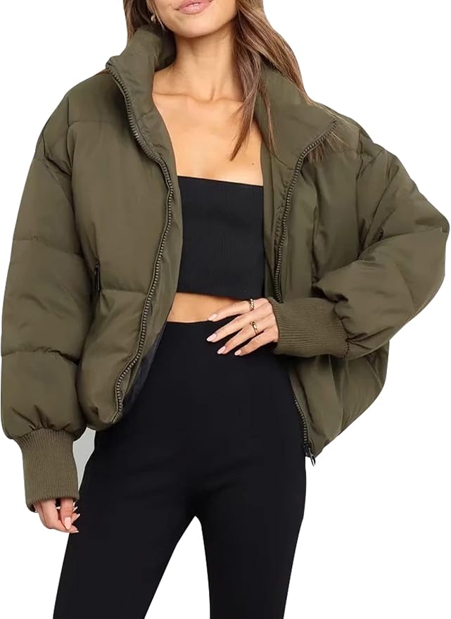 Women's Cropped Puffer Jacket in Green