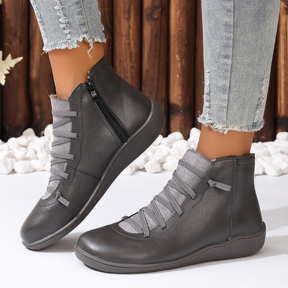 Women's Cross Lace Ankle Boots