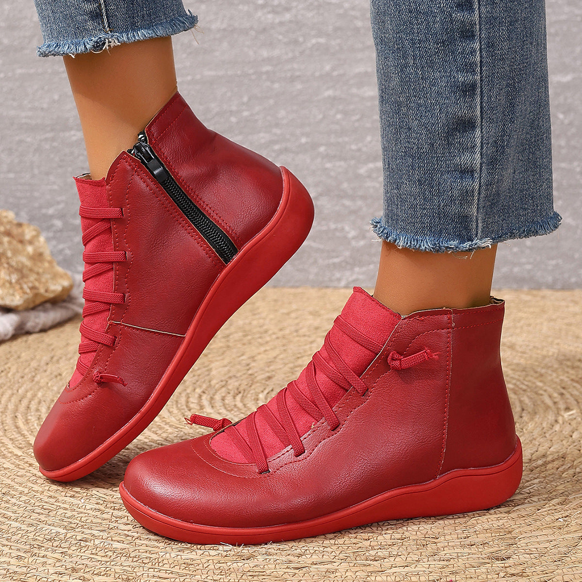 Women's Cross Lace Ankle Boots