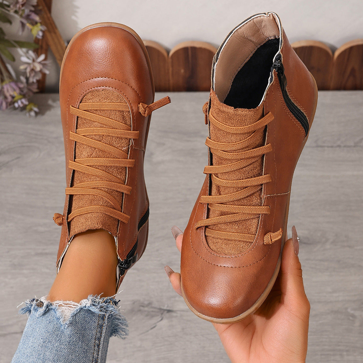 Women's Cross Lace Ankle Boots