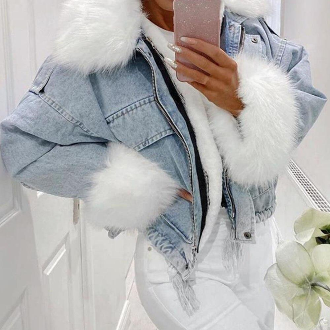 Women's Denim Winter Jacket in Blue