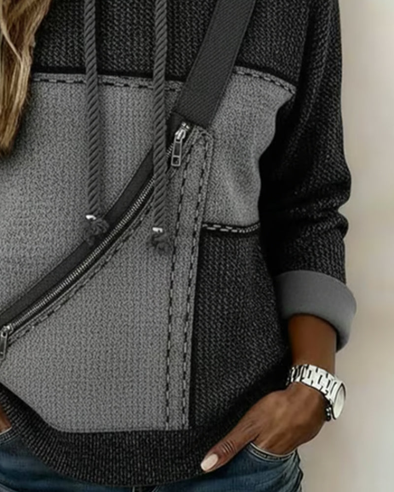 Women's Diagonal Zip Knit Hoodie