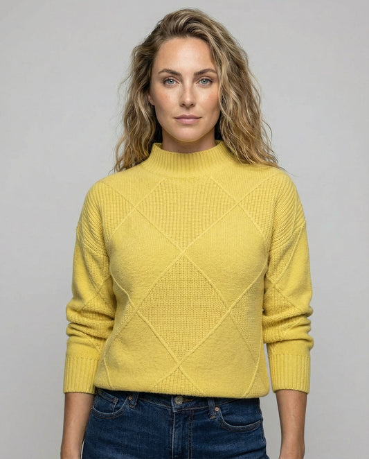 Women's Diamond Knit Mock Neck Sweater in Yellow