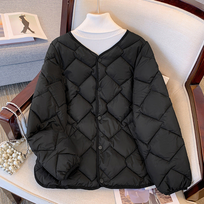 Women's Diamond Quilted Down Jacket in Black