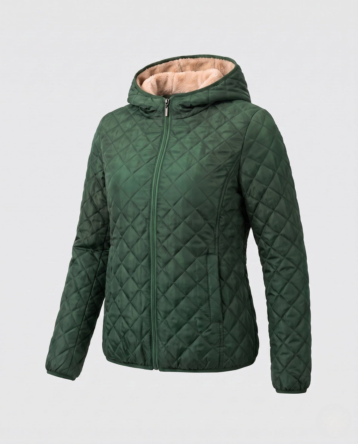 Women's Diamond Quilted Winter Jacket in Dark Green