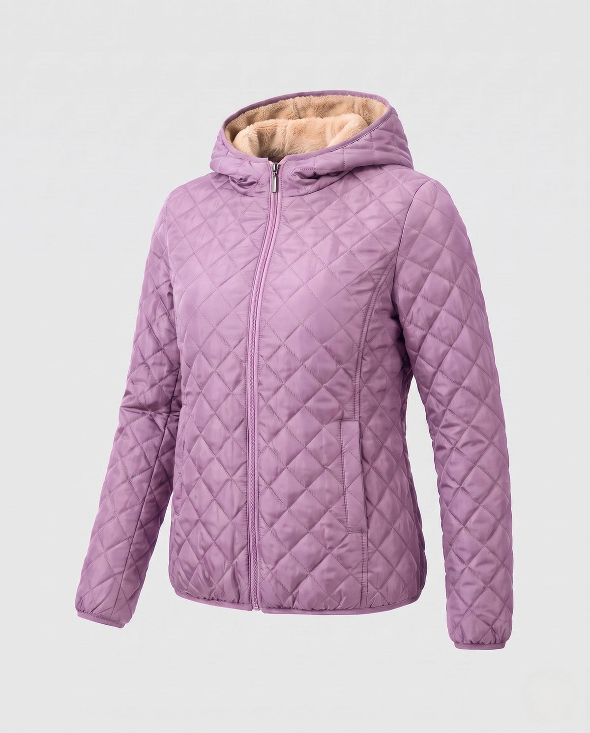 Women's Diamond Quilted Winter Jacket in Mauve