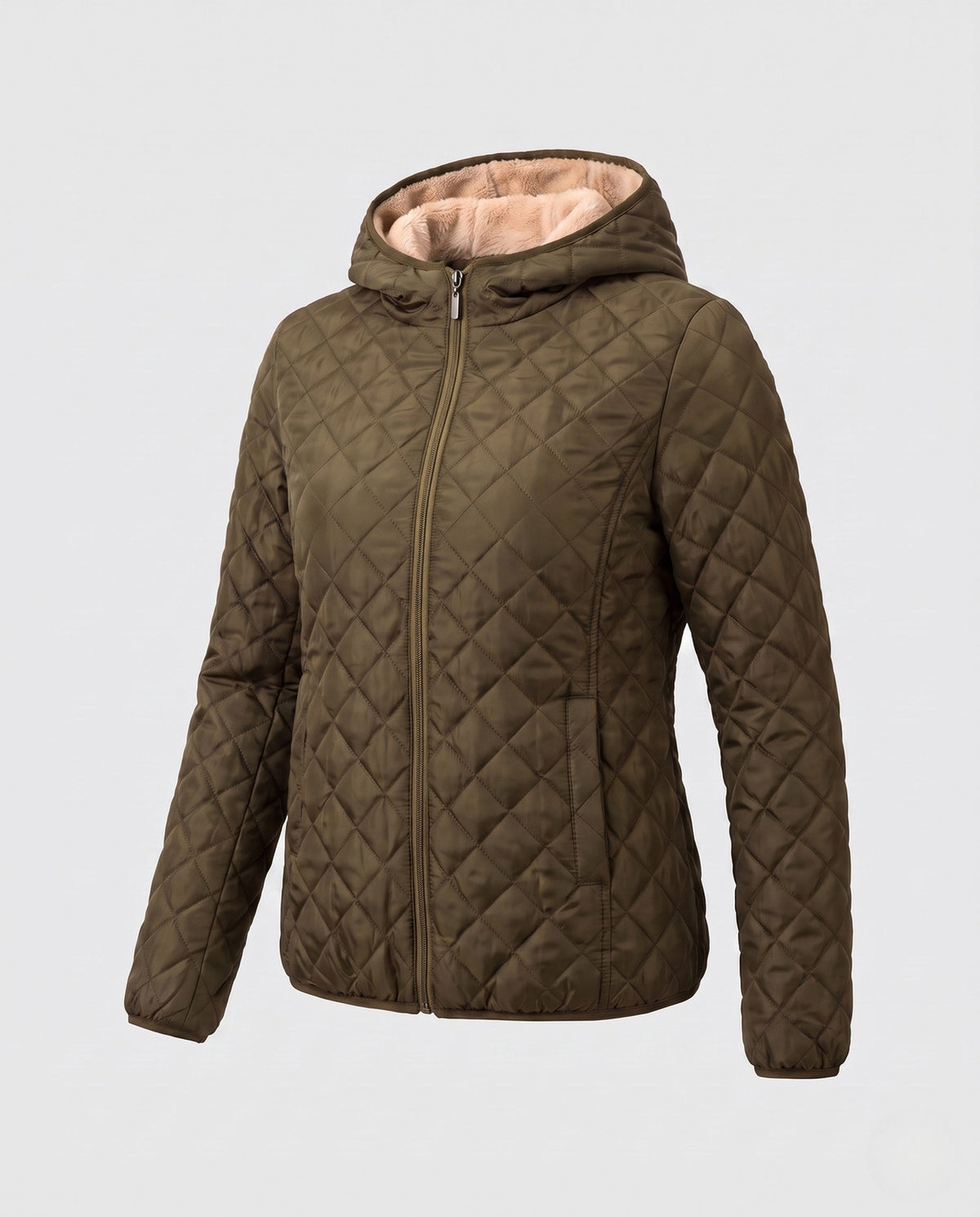 Women's Diamond Quilted Winter Jacket in Olive Green