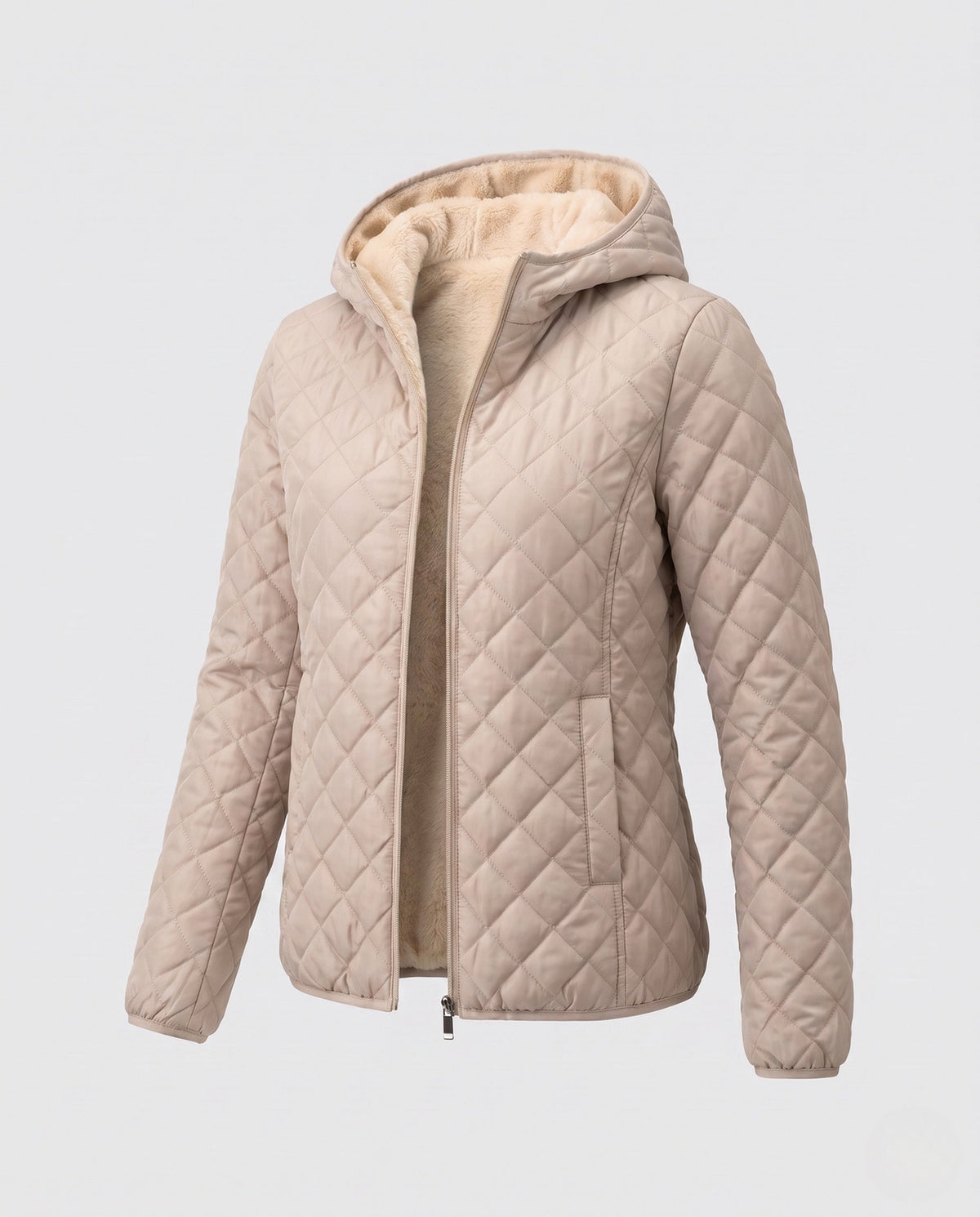 Women's Diamond Quilted Winter Jacket in Taupe