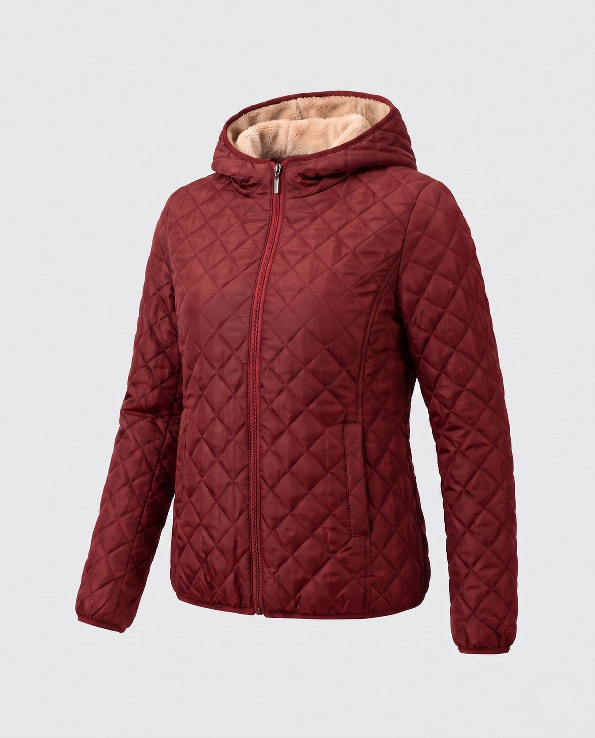 Women's Diamond Quilted Winter Jacket in Wine