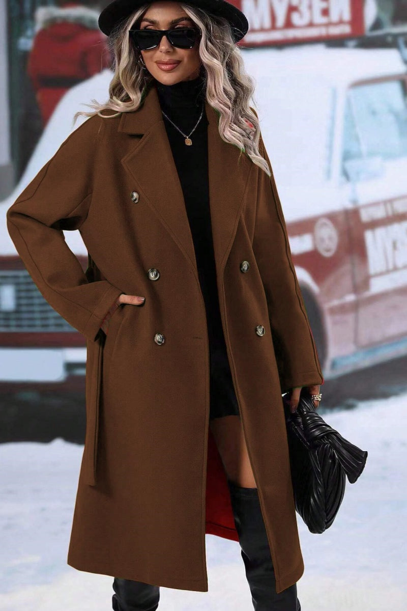 Women's Double Breasted Long Trench Coat in Dark Brown