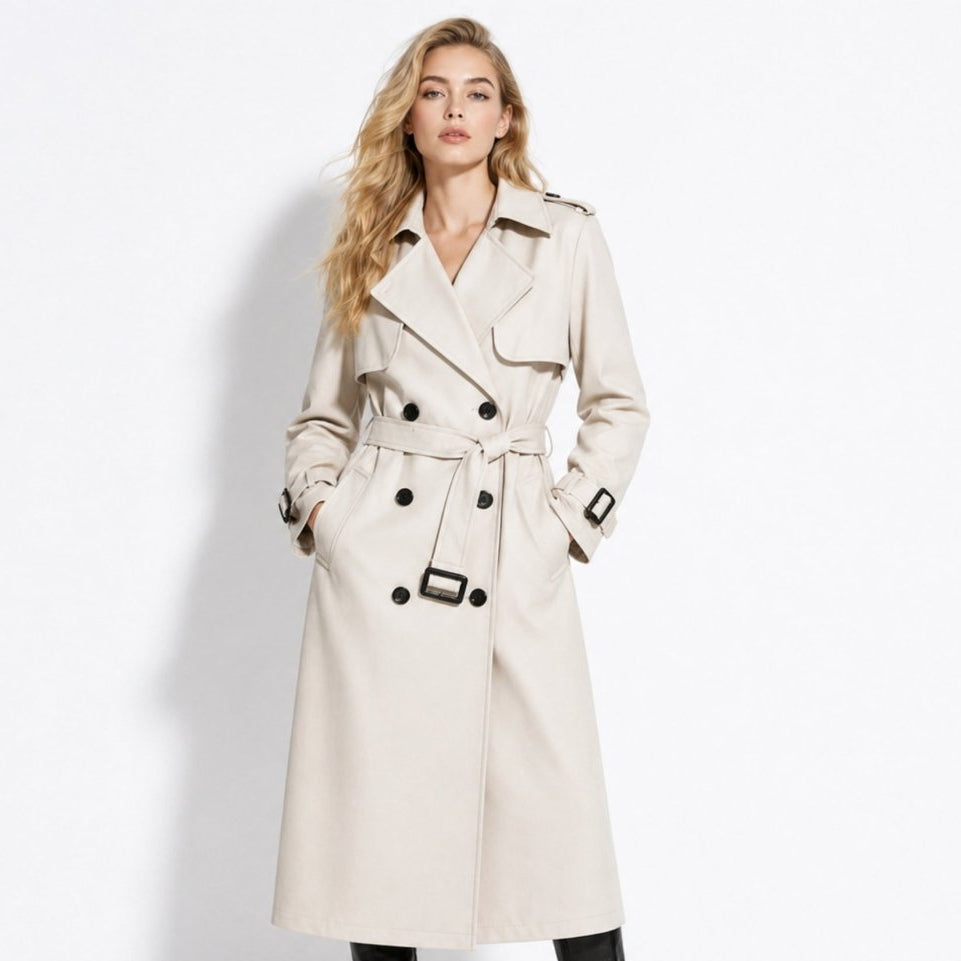 Women's Double Breasted Trench Coat in Ivory