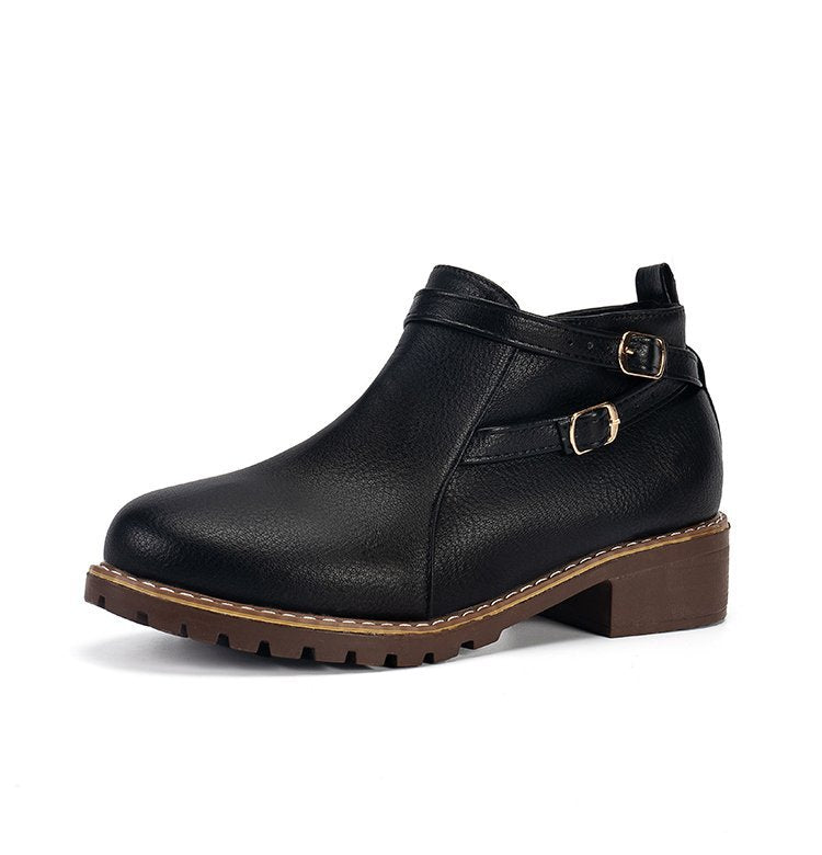Women's Double Buckle Ankle Boots in Black