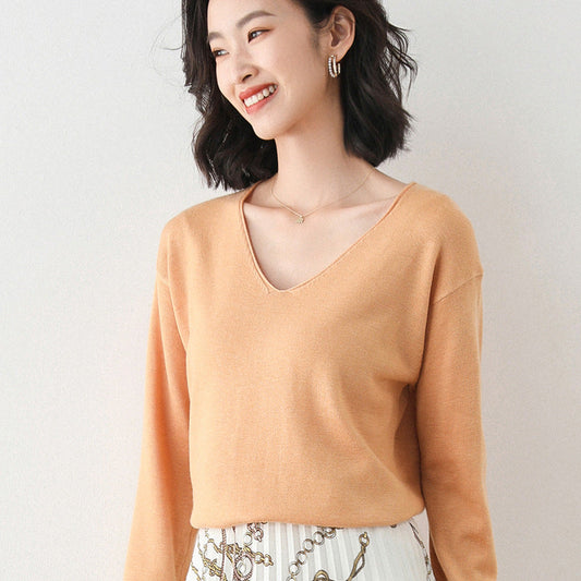 Women's Dropped Shoulder Knit Sweater in Apricot