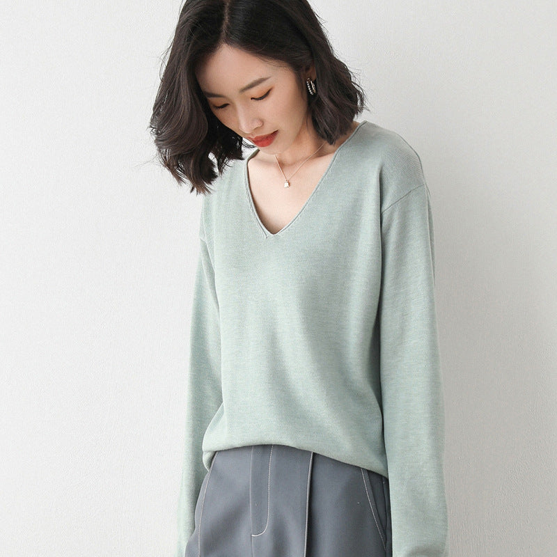 Women's Dropped Shoulder Knit Sweater in Mint Green