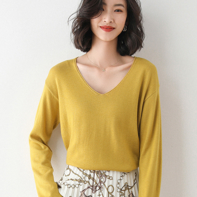 Women's Dropped Shoulder Knit Sweater in Mustard