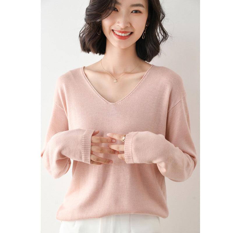 Women's Dropped Shoulder Knit Sweater in Pink