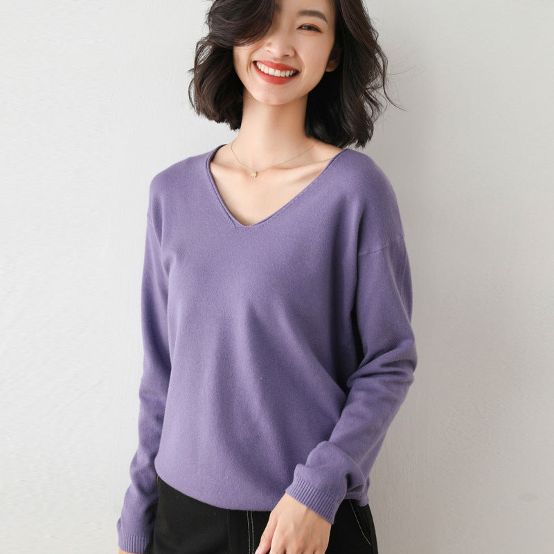 Women's Dropped Shoulder Knit Sweater in Purple