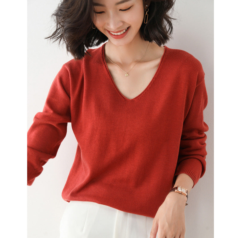Women's Dropped Shoulder Knit Sweater in Red