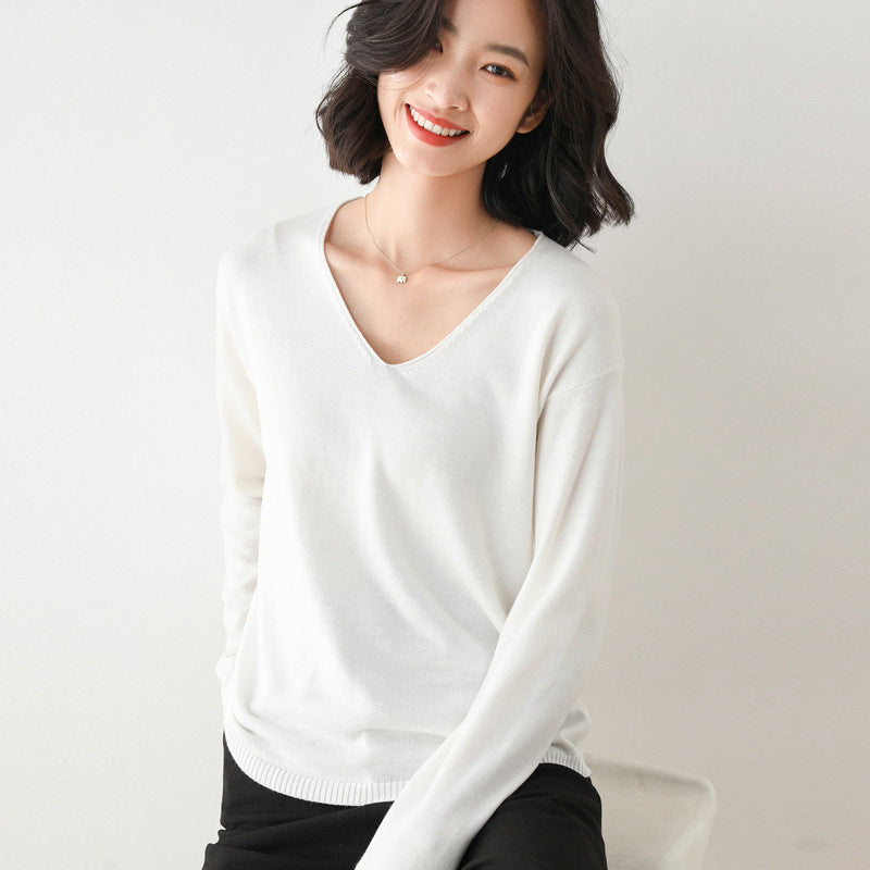 Women's Dropped Shoulder Knit Sweater in White