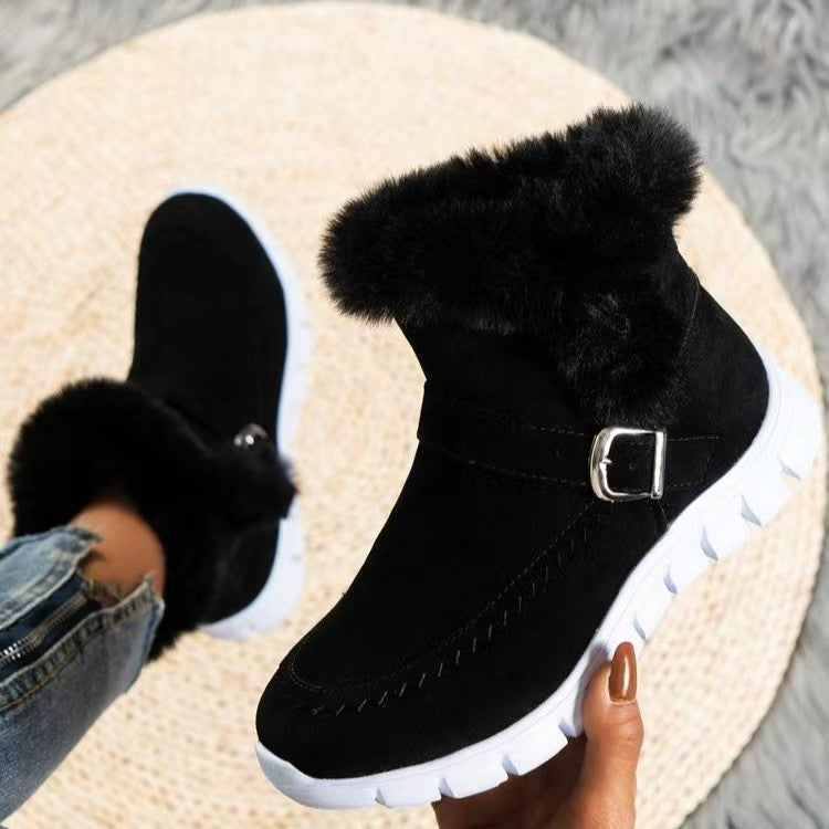 Women's Faux Fur Cuff Ankle Boots in Black