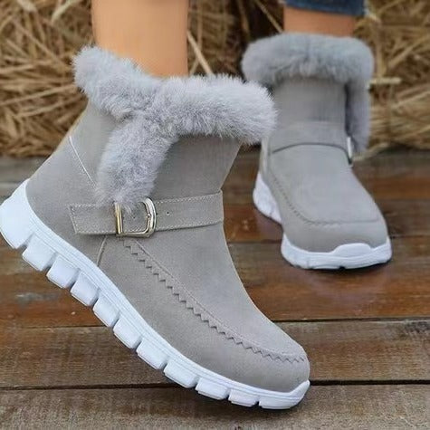 Women's Faux Fur Cuff Ankle Boots in Light Gray